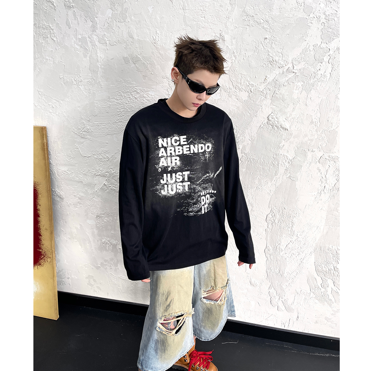 Letter Print Tie-dye Long Sleeve T-shirt EAT092