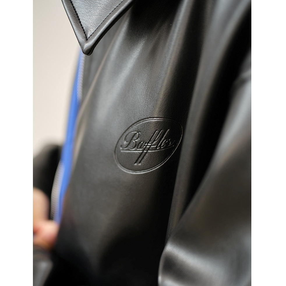 Fake Leather Embroidery Zip-up Jacket BT7001