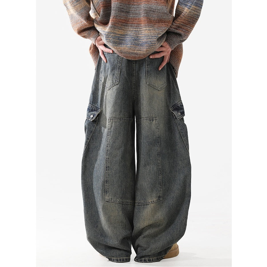 Washed Wide-leg Scimitar Cargo Jeans MB7335