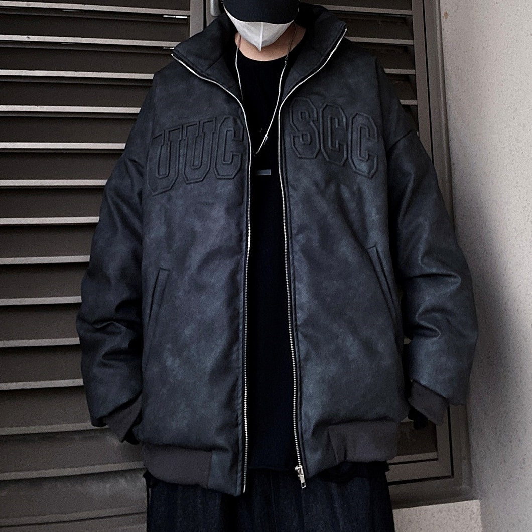 Emboss Logo PU Leather Down Jacket UU7011