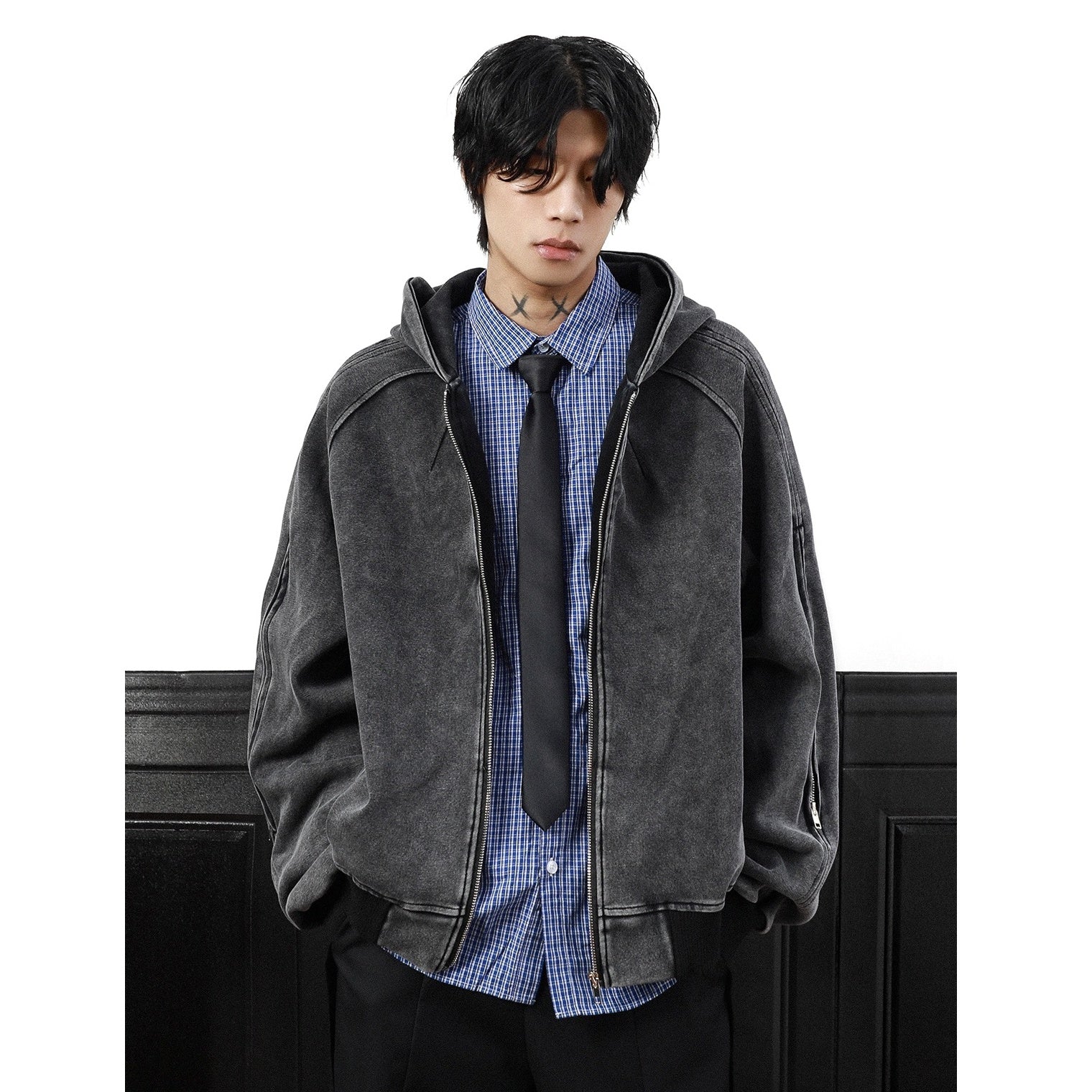 Washed Hooded Zipper Jacket MB7331