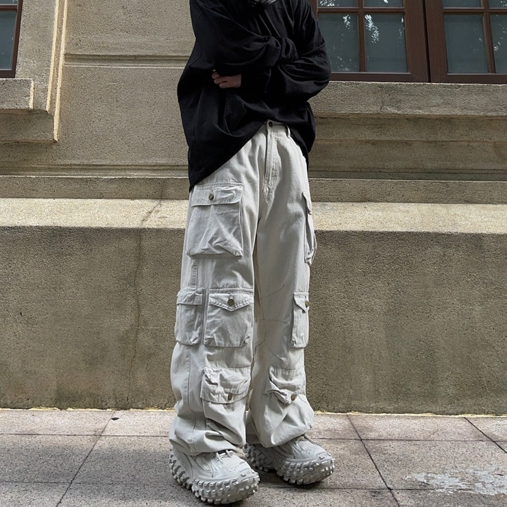 Fat Loose Straight Cargo Pants FT8001