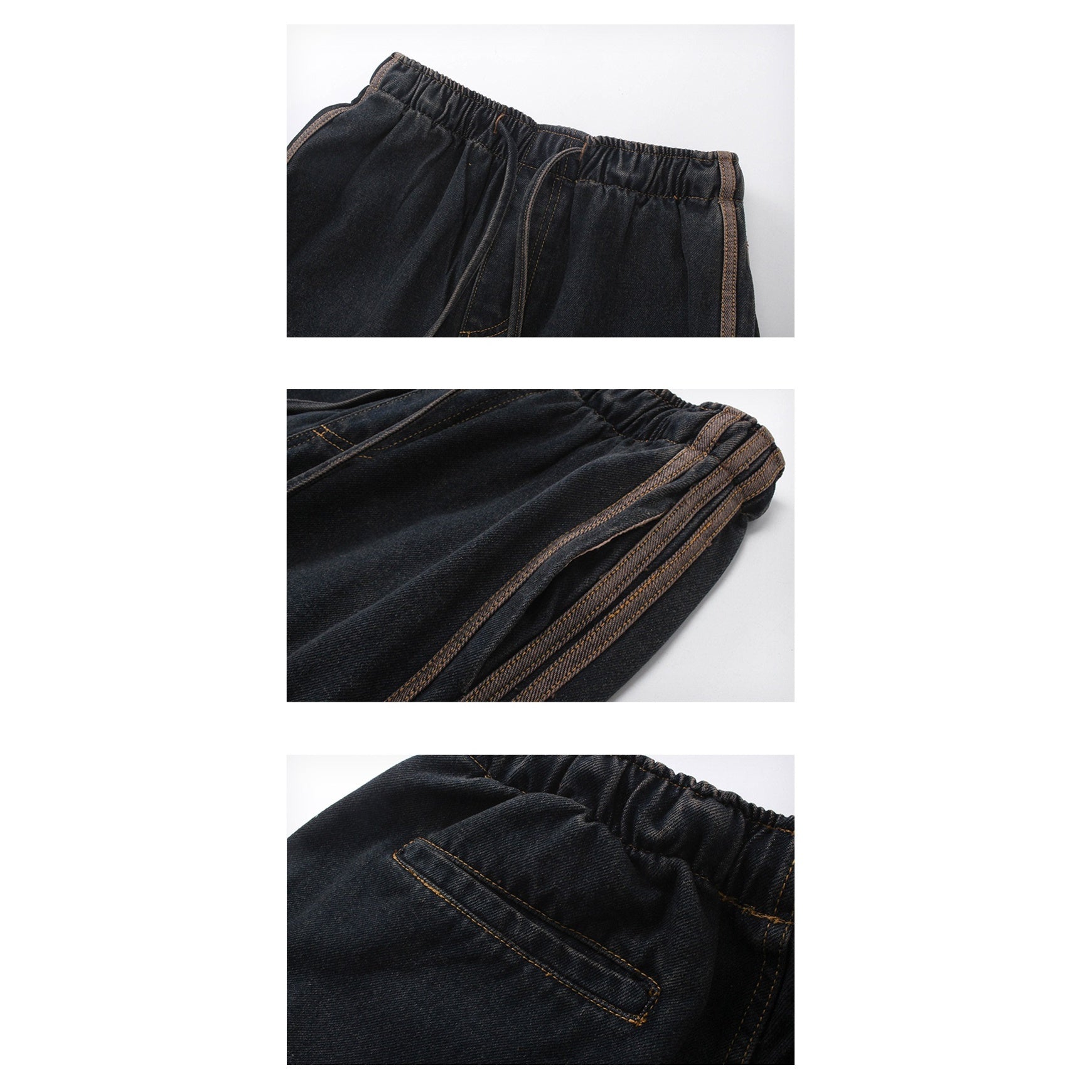 Pleated Design Side Line Wide-leg Straight Jeans MR015