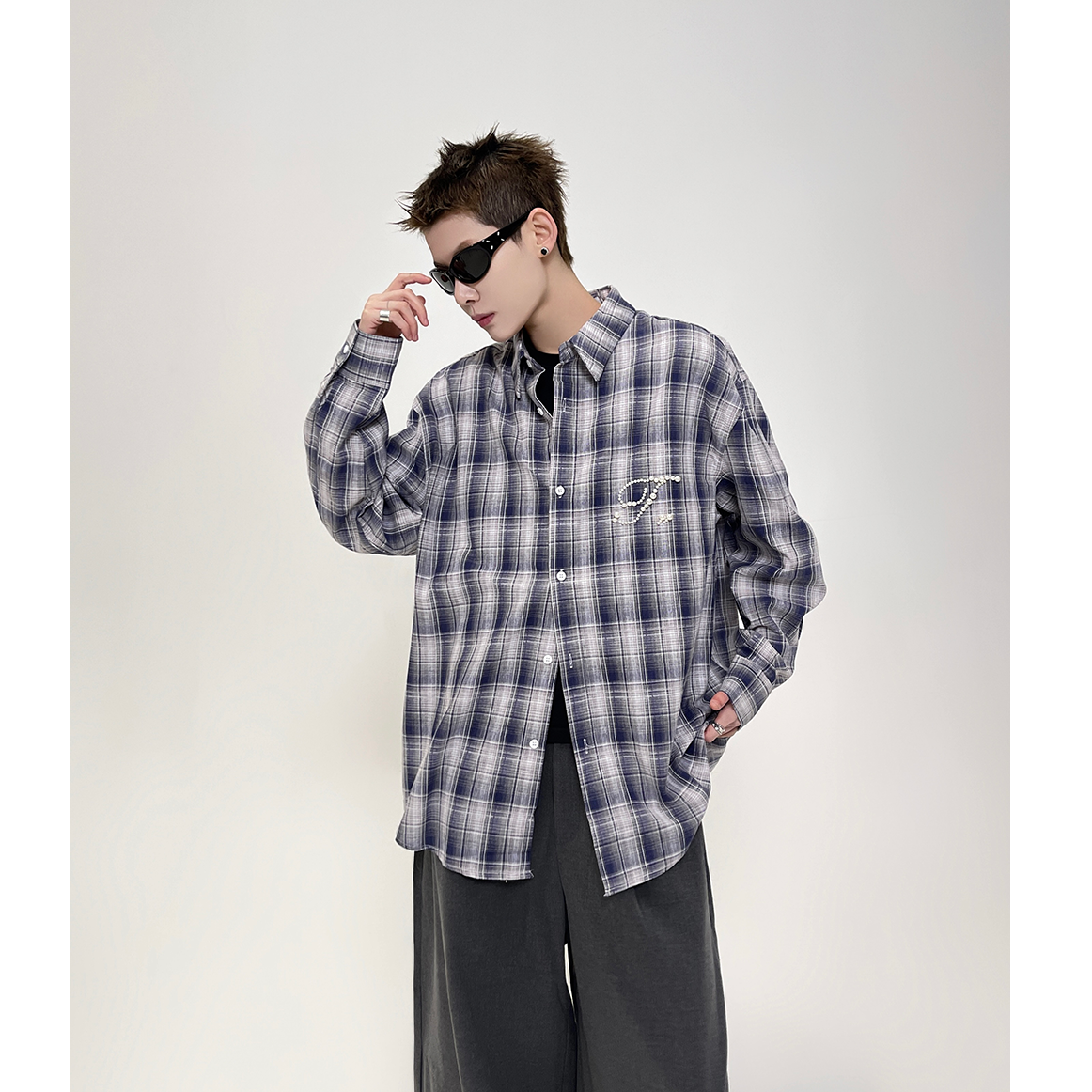 Pearl Design Plaid Shirt EAT089