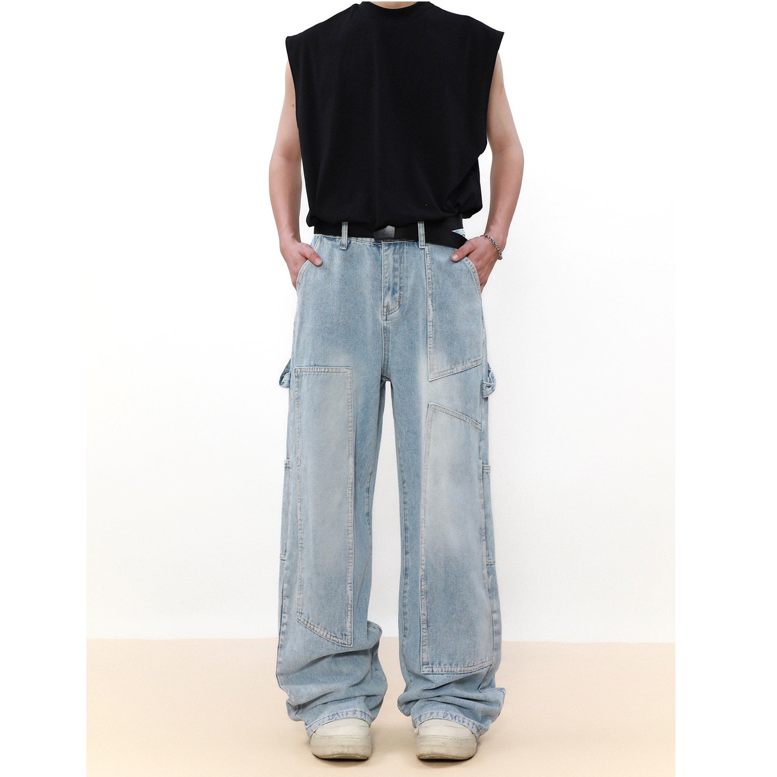 Retro Wash Spliced Loose Baker Jeans MB7053