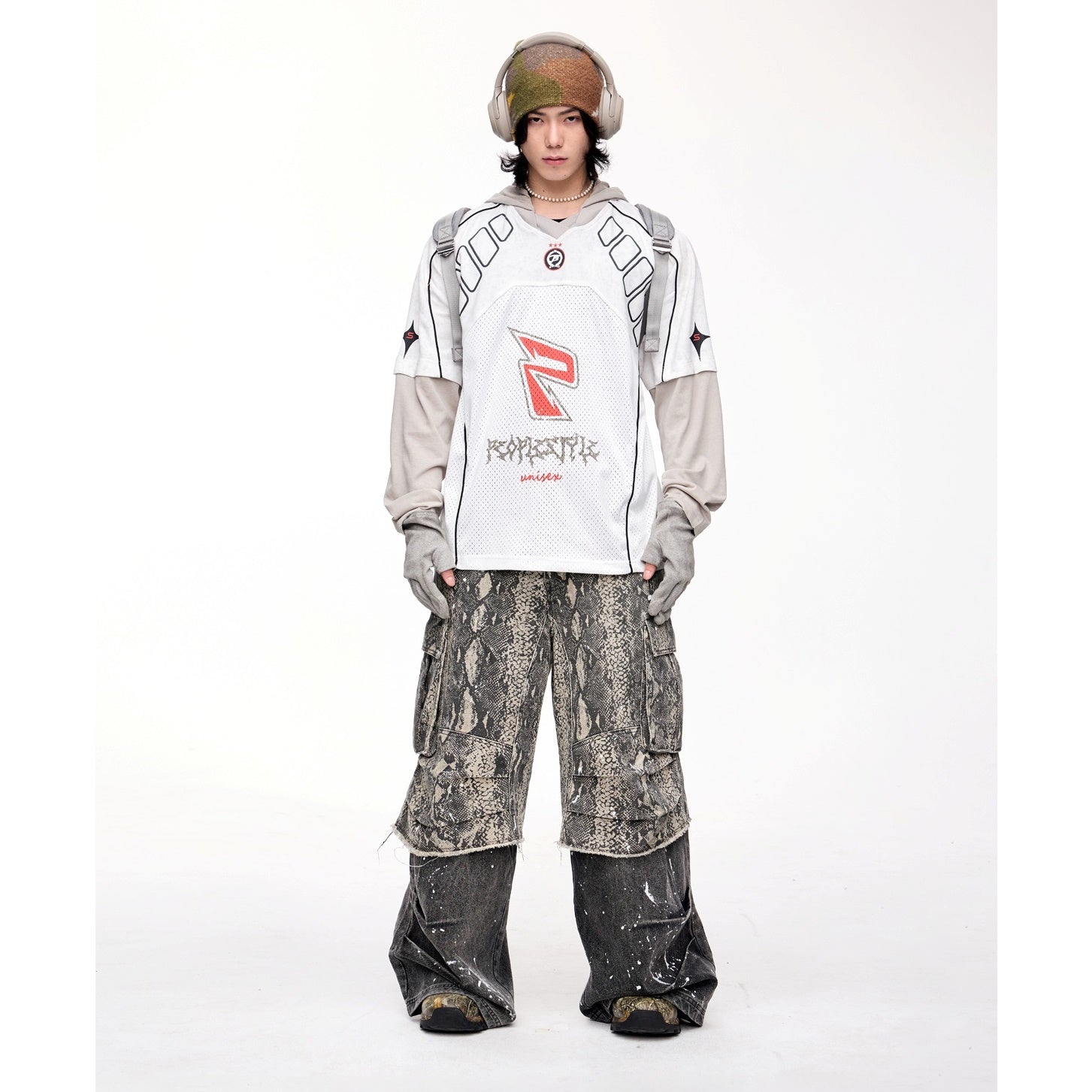Fake Two-piece Python Print Panelled Baggy Pants MB7321