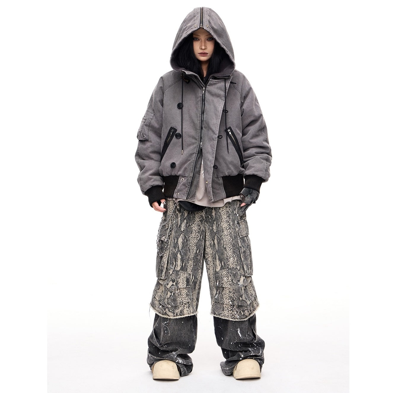 Fake Two-piece Python Print Panelled Baggy Pants MB7321