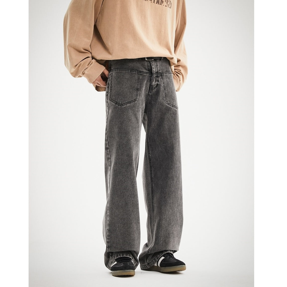 Retro Pocket Design Wash Straight Jeans MB7187