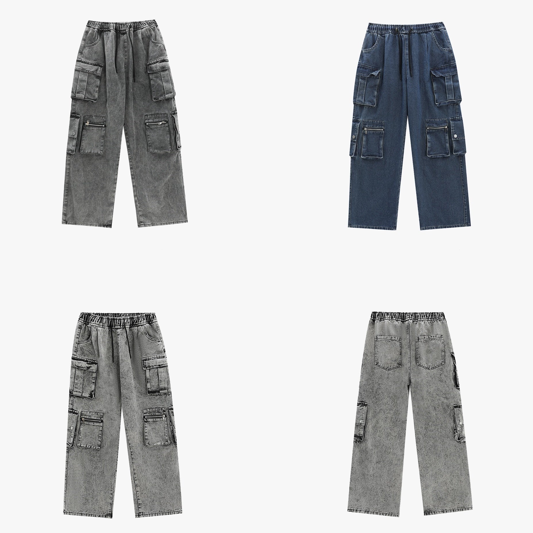 Distressed Loose Work Style Cargo Jeans IN7025