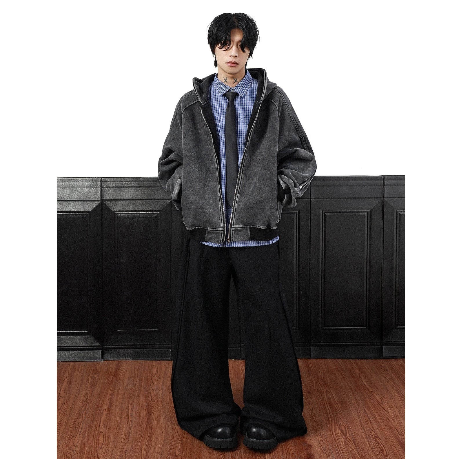 Washed Hooded Zipper Jacket MB7331