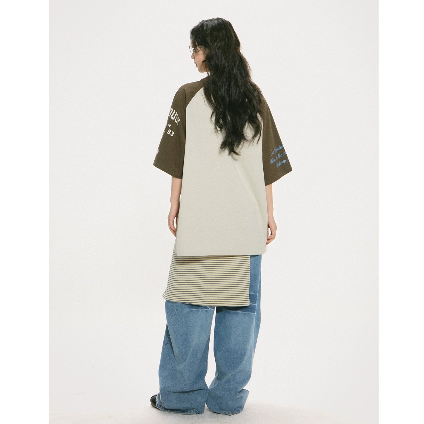 Contrasting Panel Raglan Sleeve T-shirt NA7013
