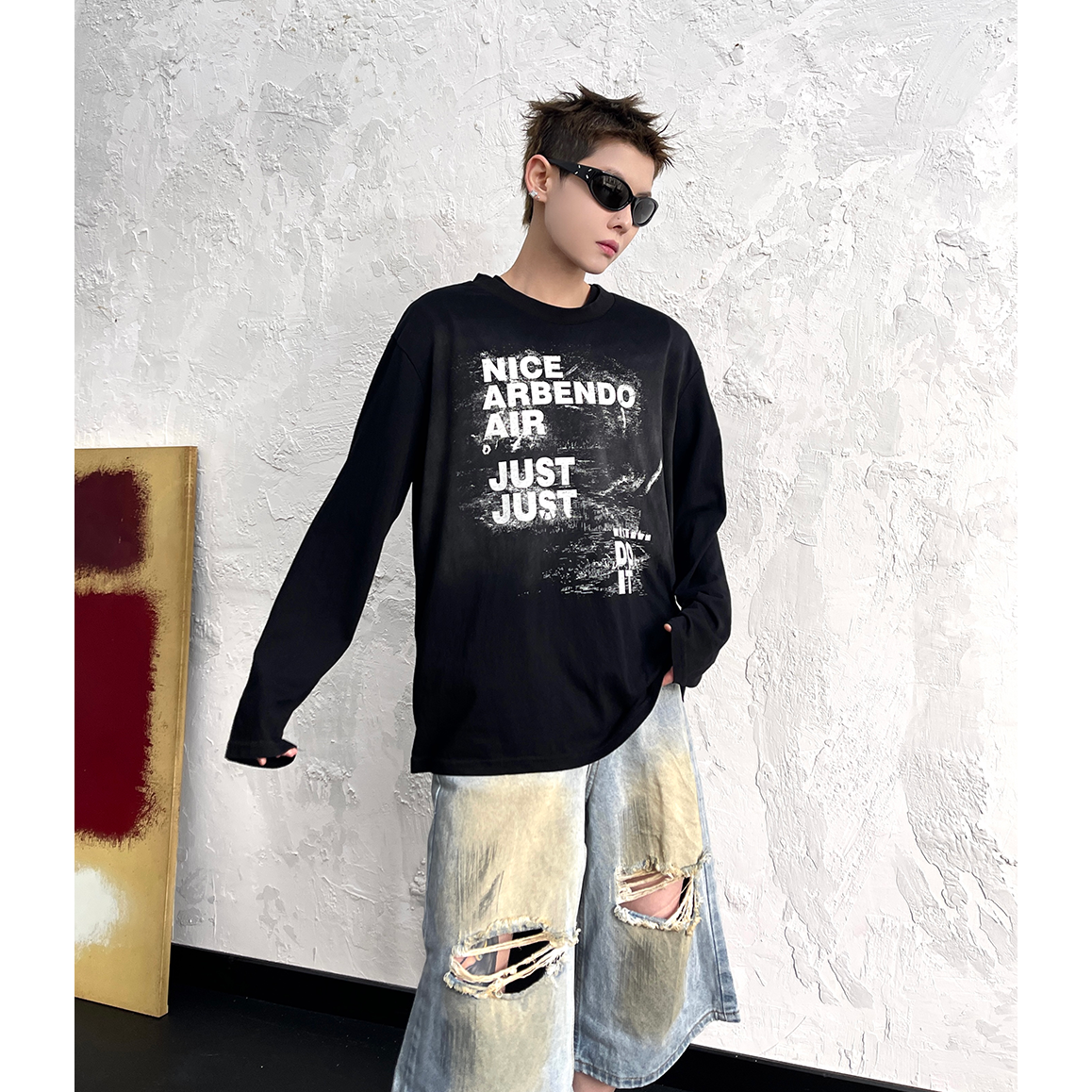 Letter Print Tie-dye Long Sleeve T-shirt EAT092