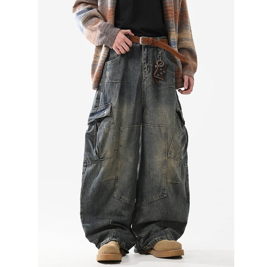 Washed Wide-leg Scimitar Cargo Jeans MB7335