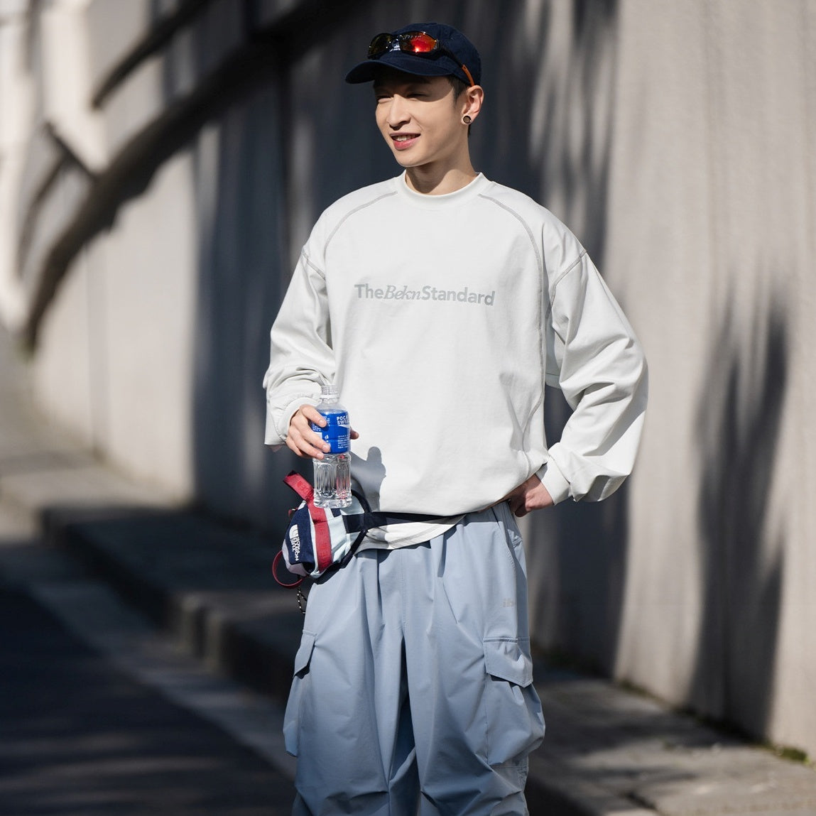 Line Contrast Loose Casual Long Sleeve T-shirt BI2007