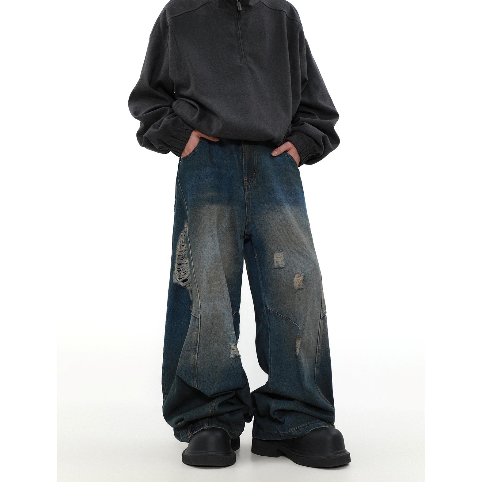 Deconstructed Design Loose Wide-leg Gradation Jeans MR042