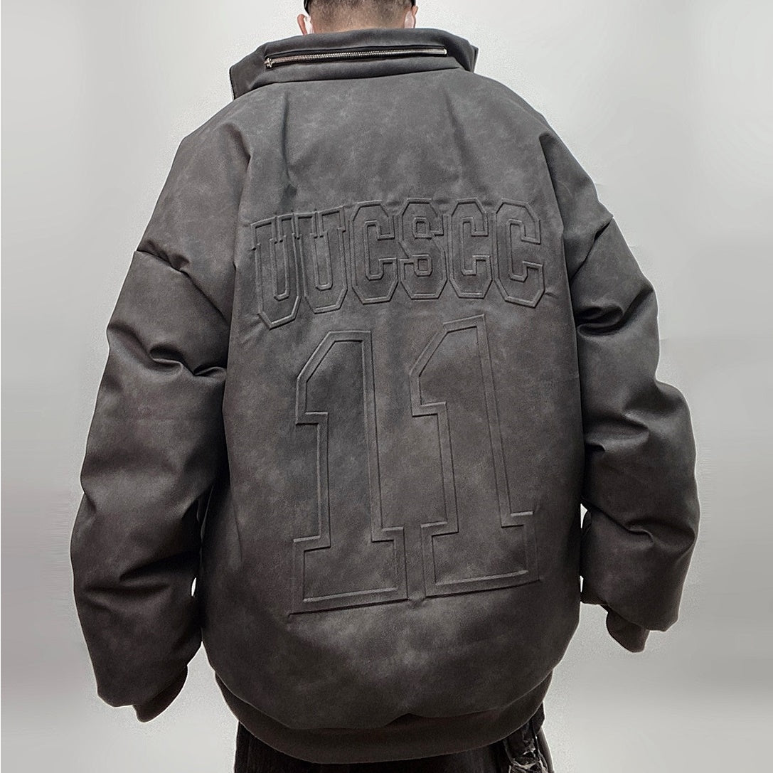 Emboss Logo PU Leather Down Jacket UU7011