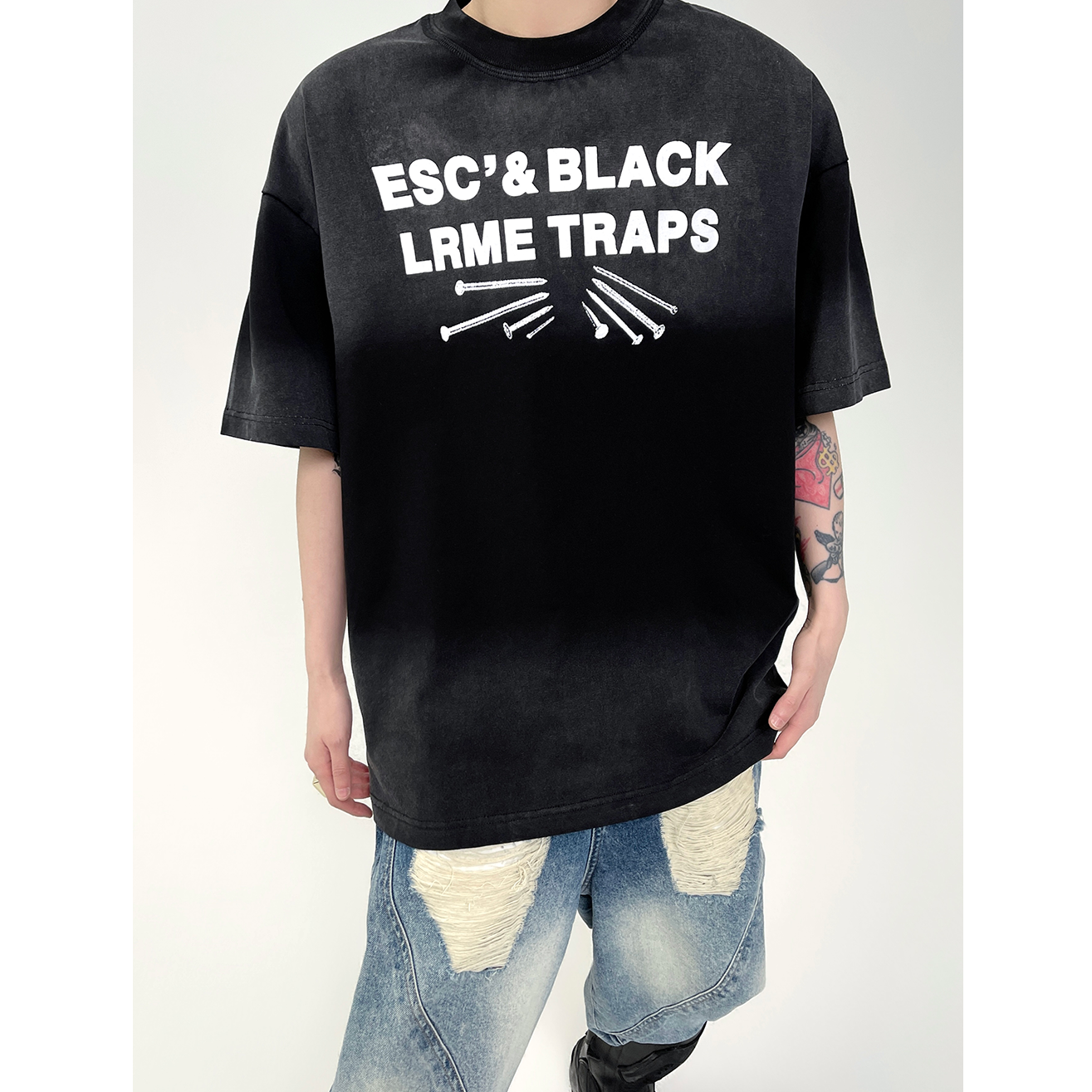 Tie-dye Gradient Letter Print T-shirt EAT091