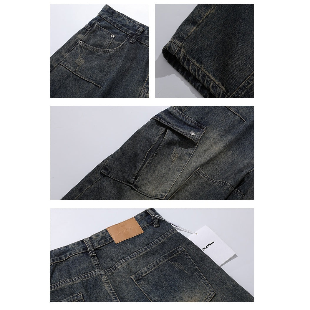 Washed Wide-leg Scimitar Cargo Jeans MB7335