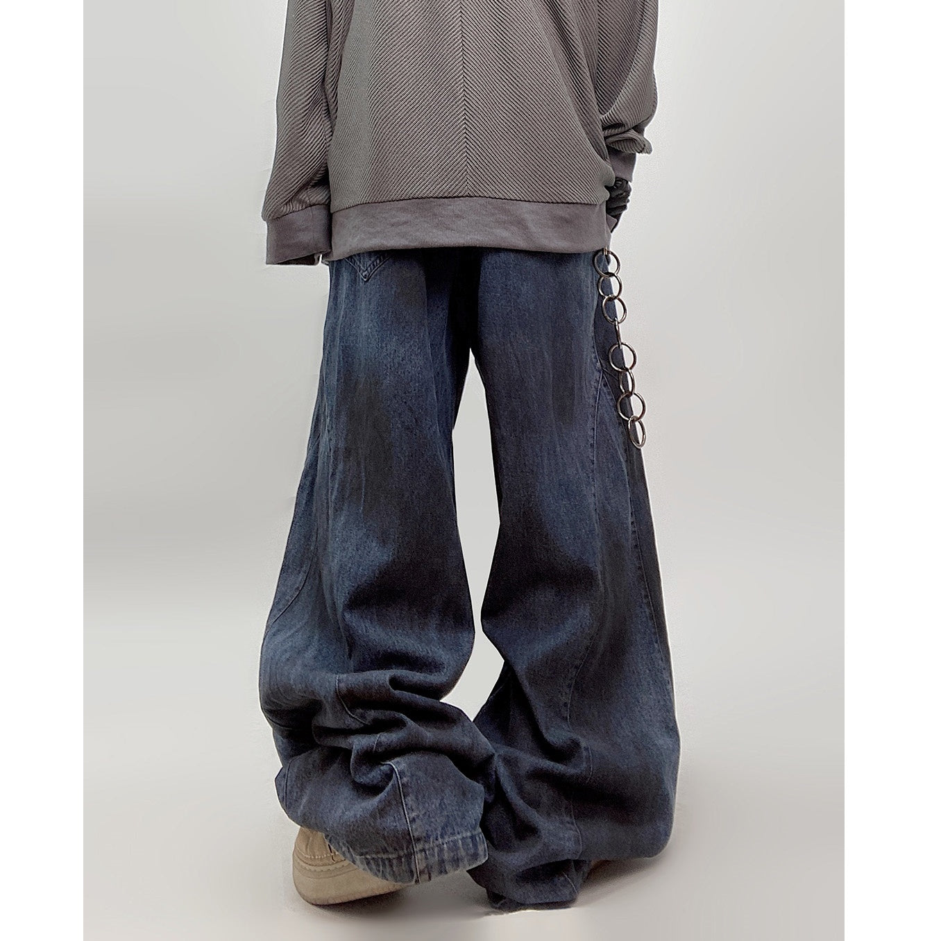 Washed Mud Dyed Distressed Wide-Leg Jeans UU7023