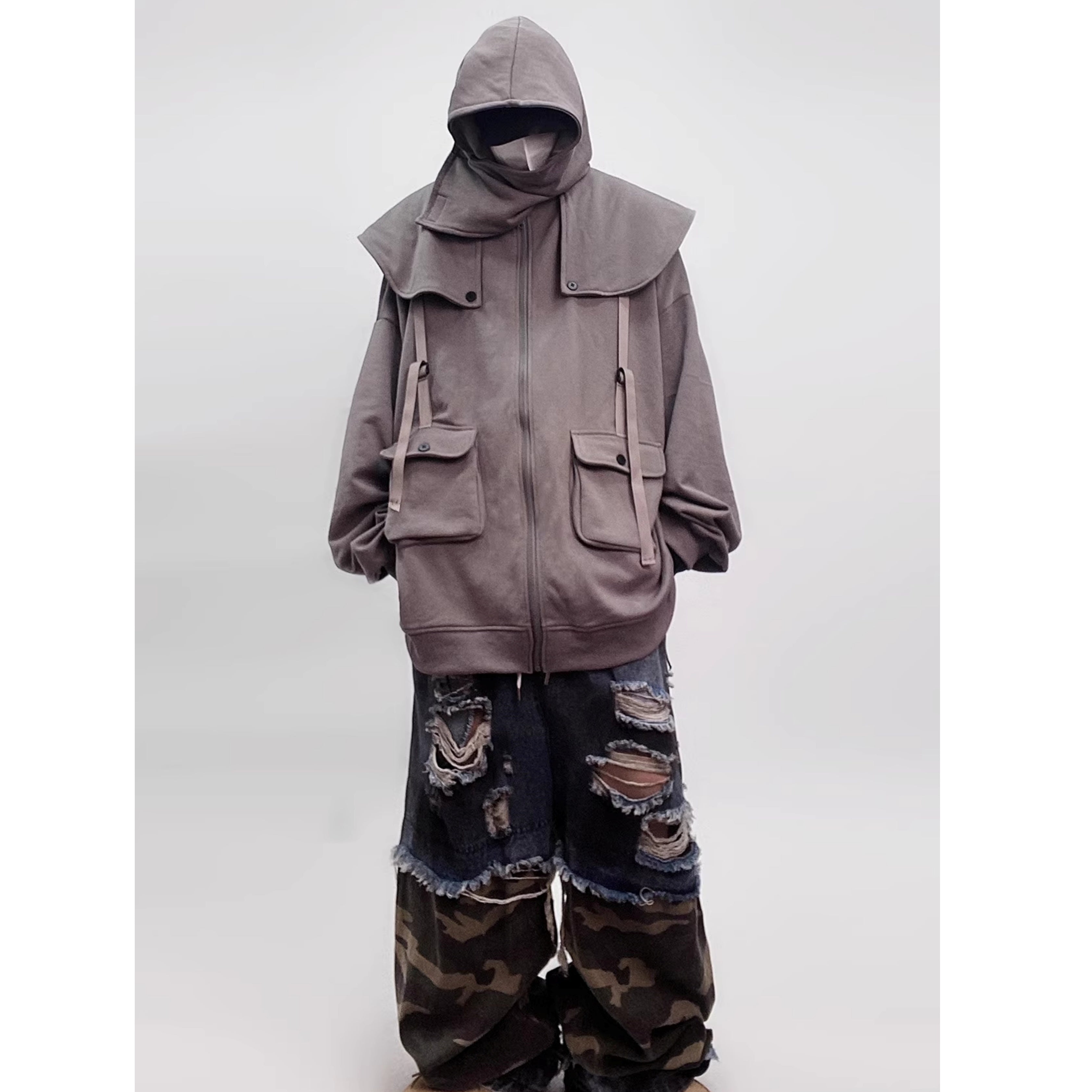 Cape Design Loose Hooded Zip Jacket UU7020
