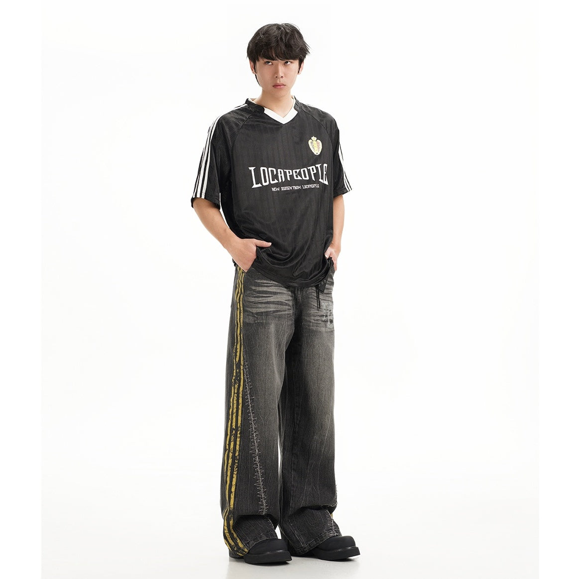 Three-bar Washed Loose Straight Jeans EAT080