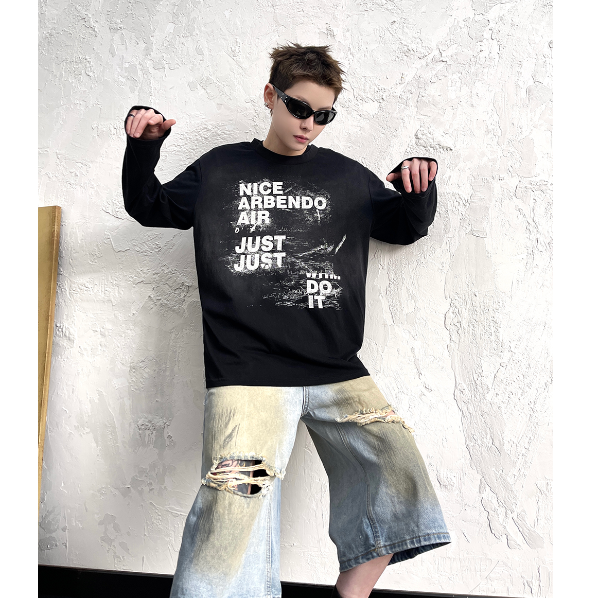 Letter Print Tie-dye Long Sleeve T-shirt EAT092