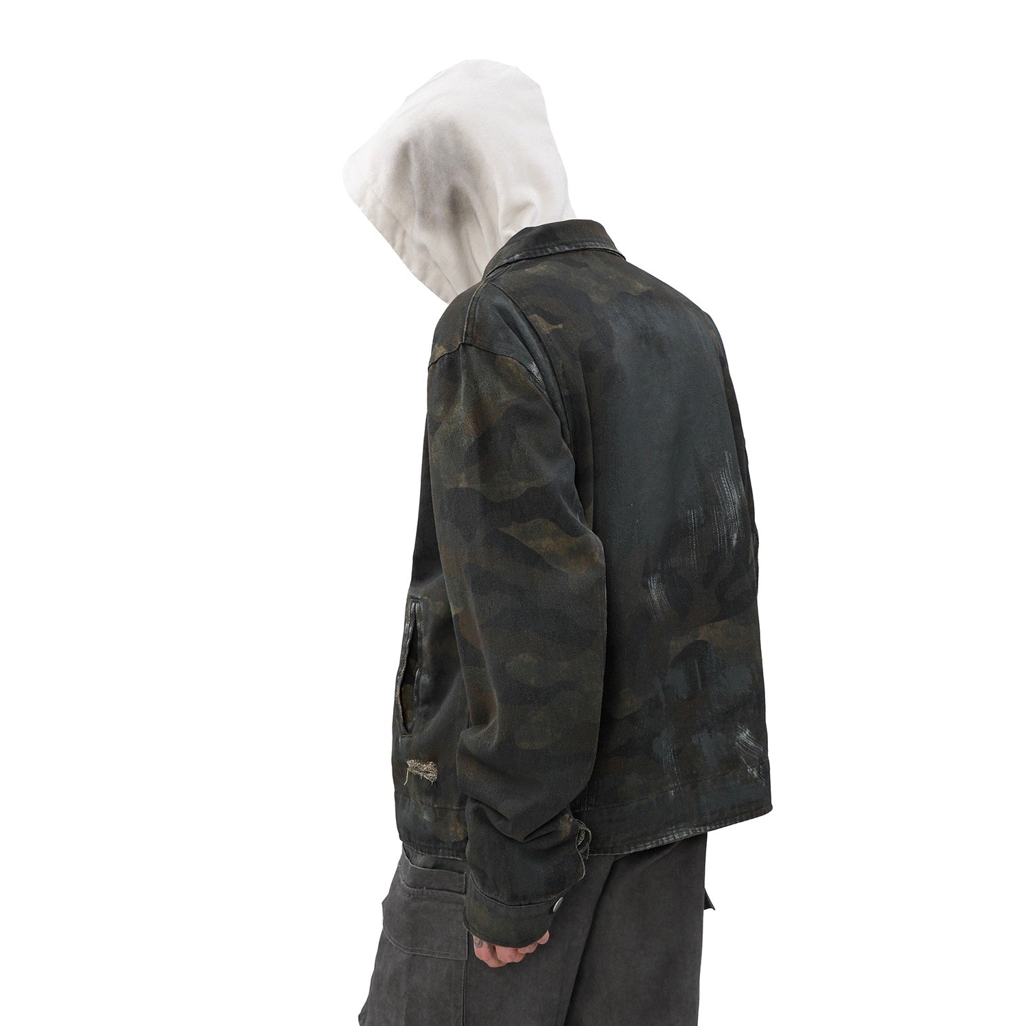 Distressed Vintage Camouflage Work Denim Jacket MB7181