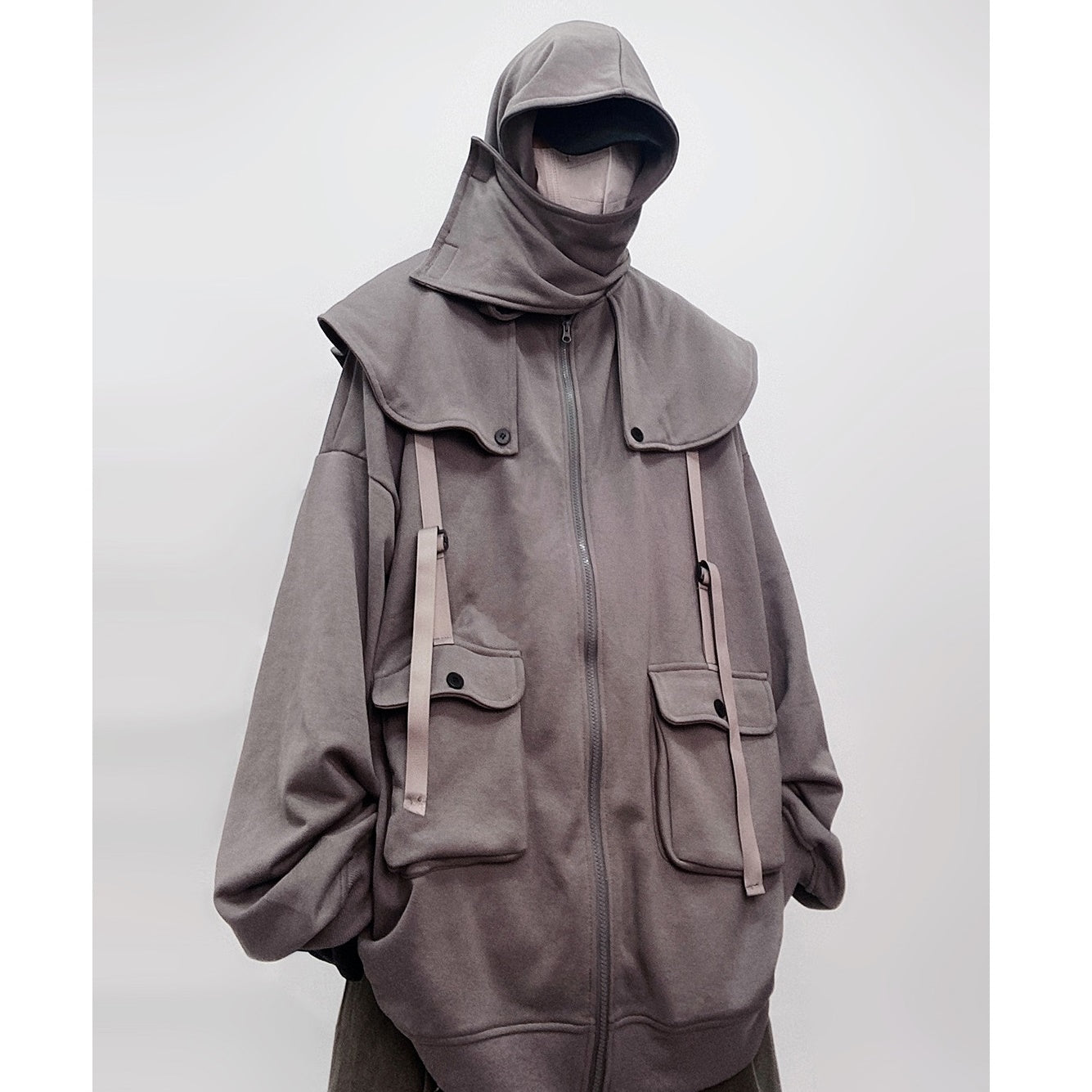 Cape Design Loose Hooded Zip Jacket UU7020