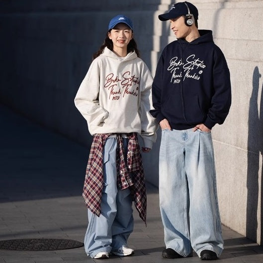 Letter Embroidered Print Hoodie BI2003
