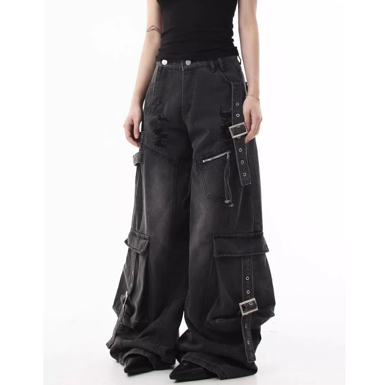 Ripped Scimitar Strap Cargo Jeans MB7343