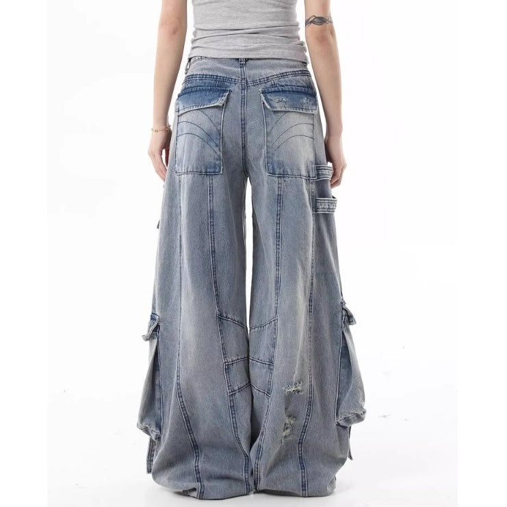 Ripped Scimitar Strap Cargo Jeans MB7343