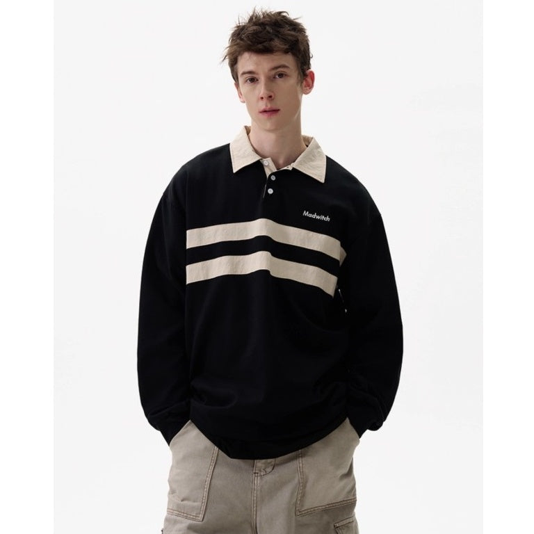 Contrasting Line Polo Collar Sweatshirt MD7002