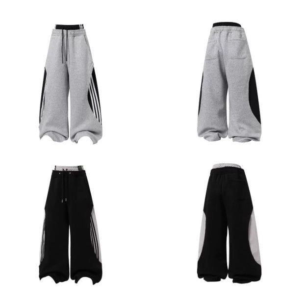 Double-Waist Patchwork Three-Stripe Wide Sweat Pants MB7406
