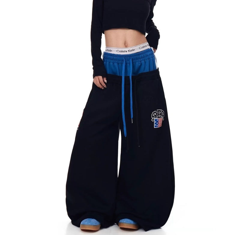 Double-Waist Letter Print Curve Sweat Pants MB7414