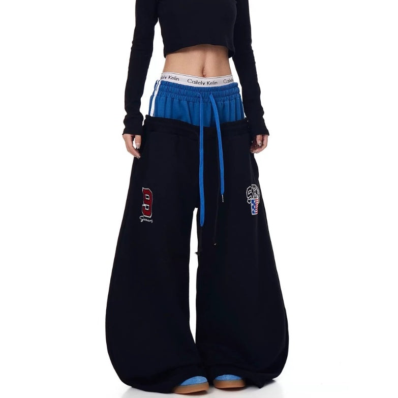 Double-Waist Letter Print Curve Sweat Pants MB7414