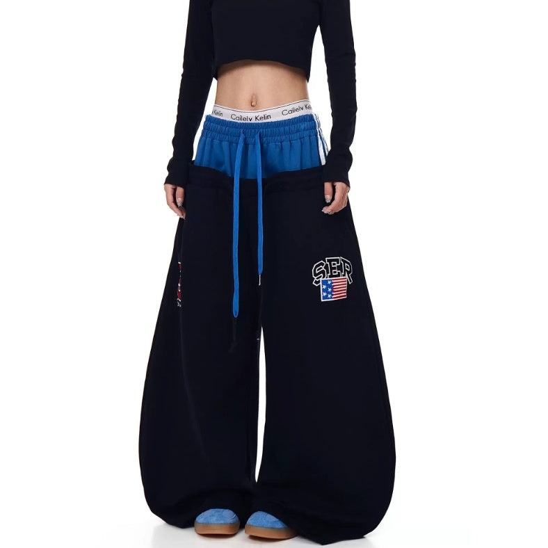 Double-Waist Letter Print Curve Sweat Pants MB7414