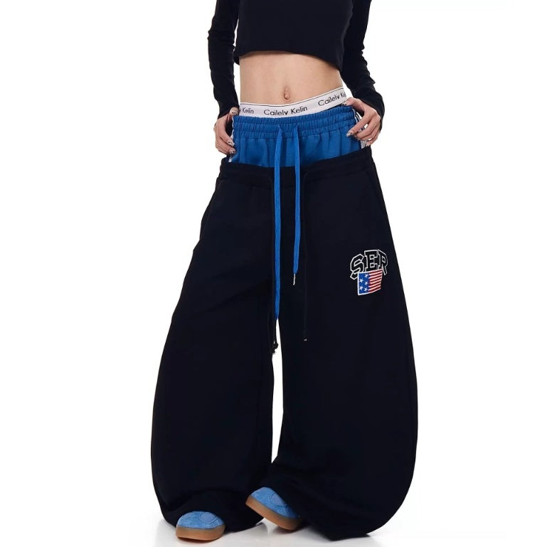 Double-Waist Letter Print Curve Sweat Pants MB7414