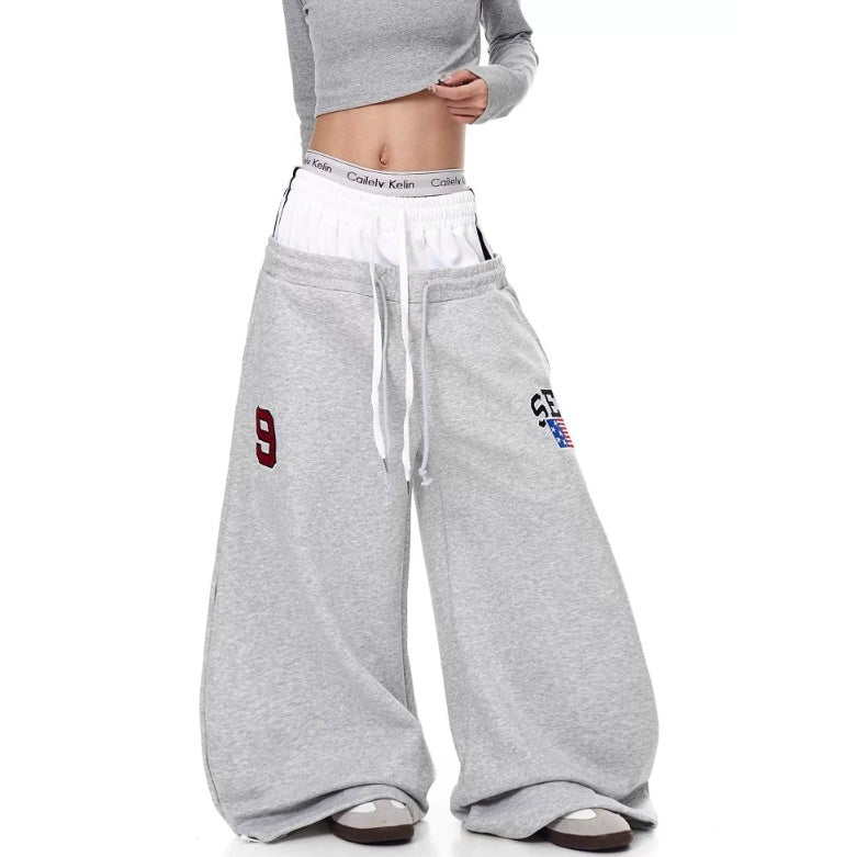 Double-Waist Letter Print Curve Sweat Pants MB7414