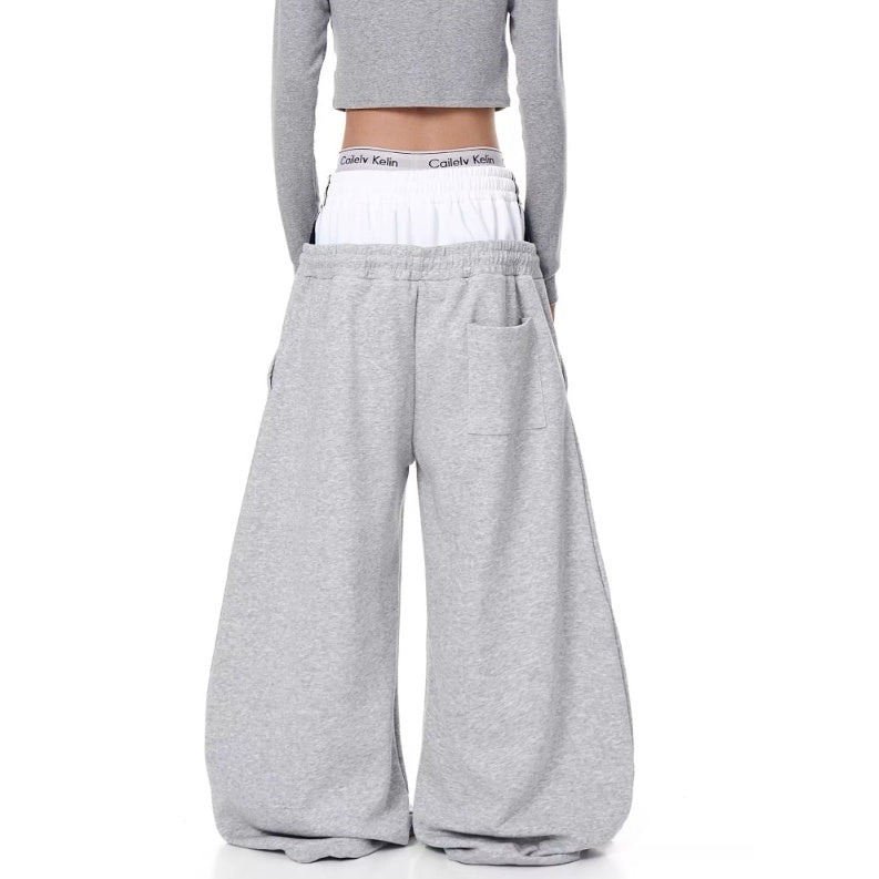 Double-Waist Letter Print Curve Sweat Pants MB7414