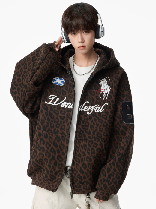 Leopard Numeric Patch Hooded Sweat Jacket MB7465