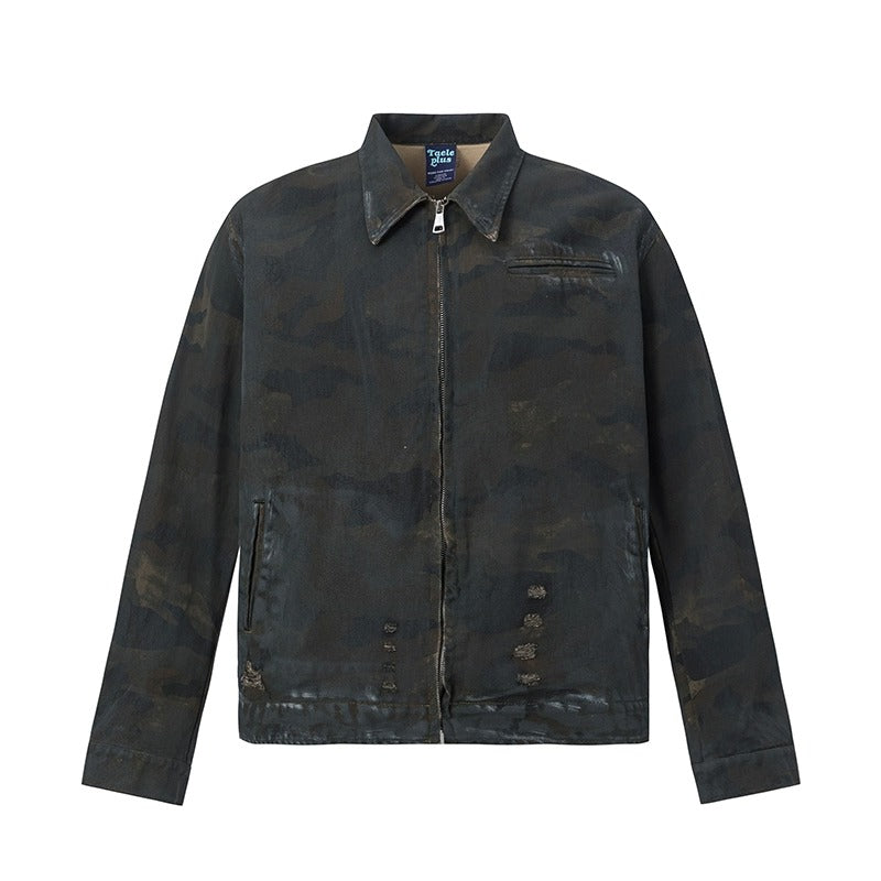 Distressed Vintage Camouflage Work Denim Jacket MB7181