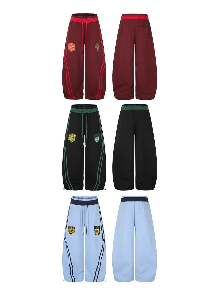Emblem Double-Waist Striped Curved Sweat Pants MB7461