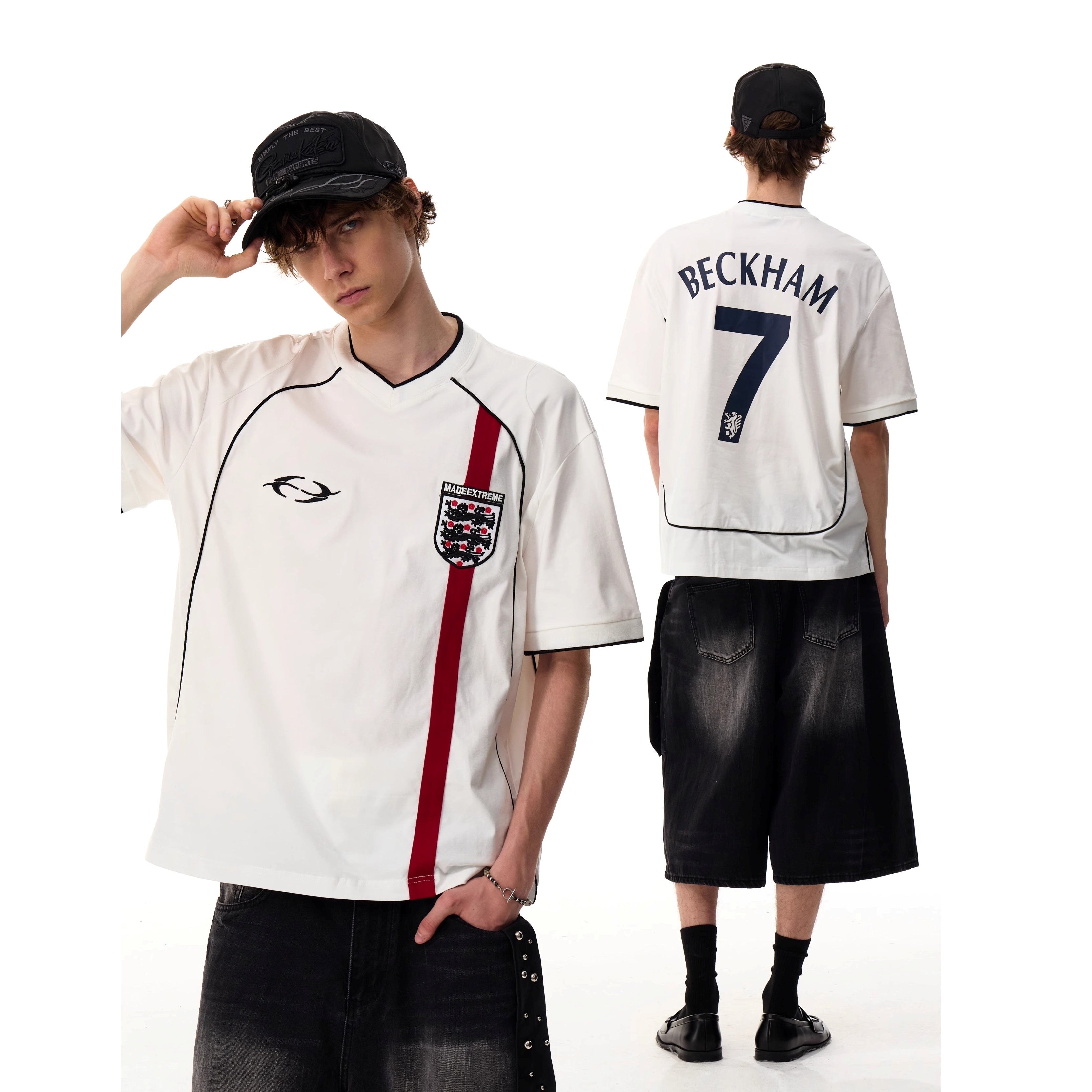 V-Neck Sporty Uniform Design T-shirt MR052