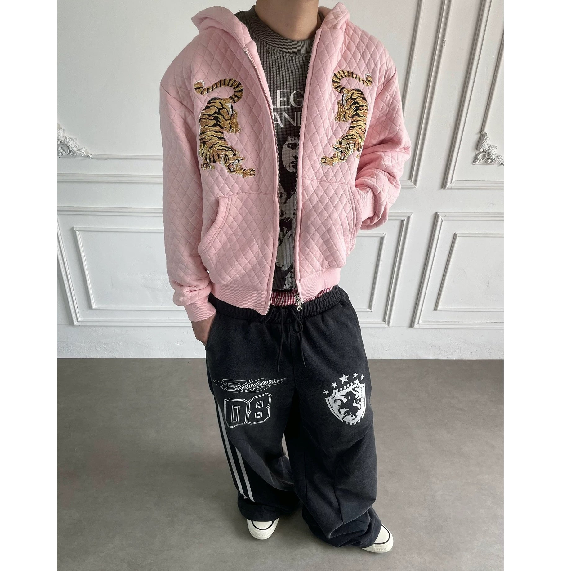 Embroidered Diamond Quilted Hoodie Jacket MB7423