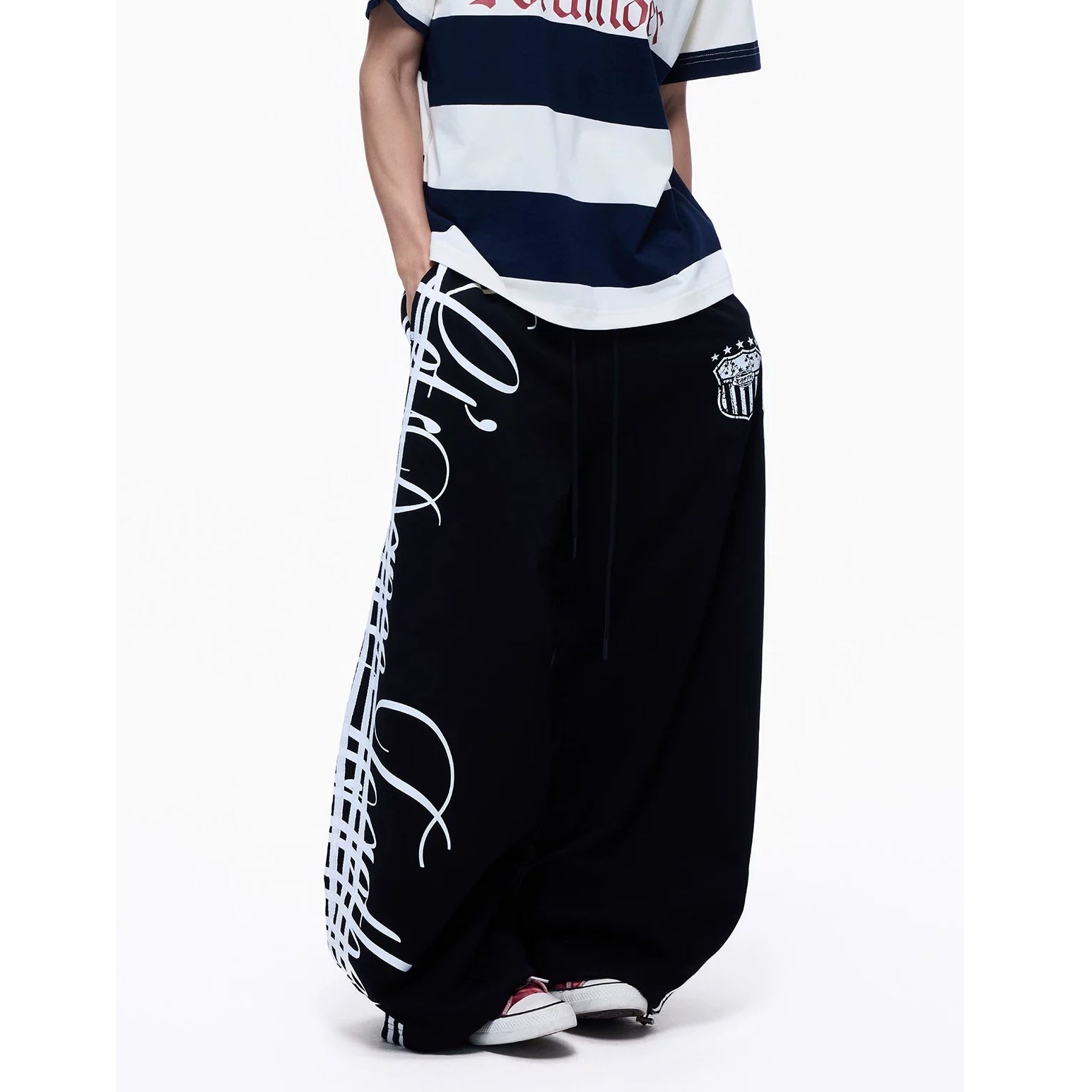 Side Line Letter Print Loose Sweat Pants MB7405