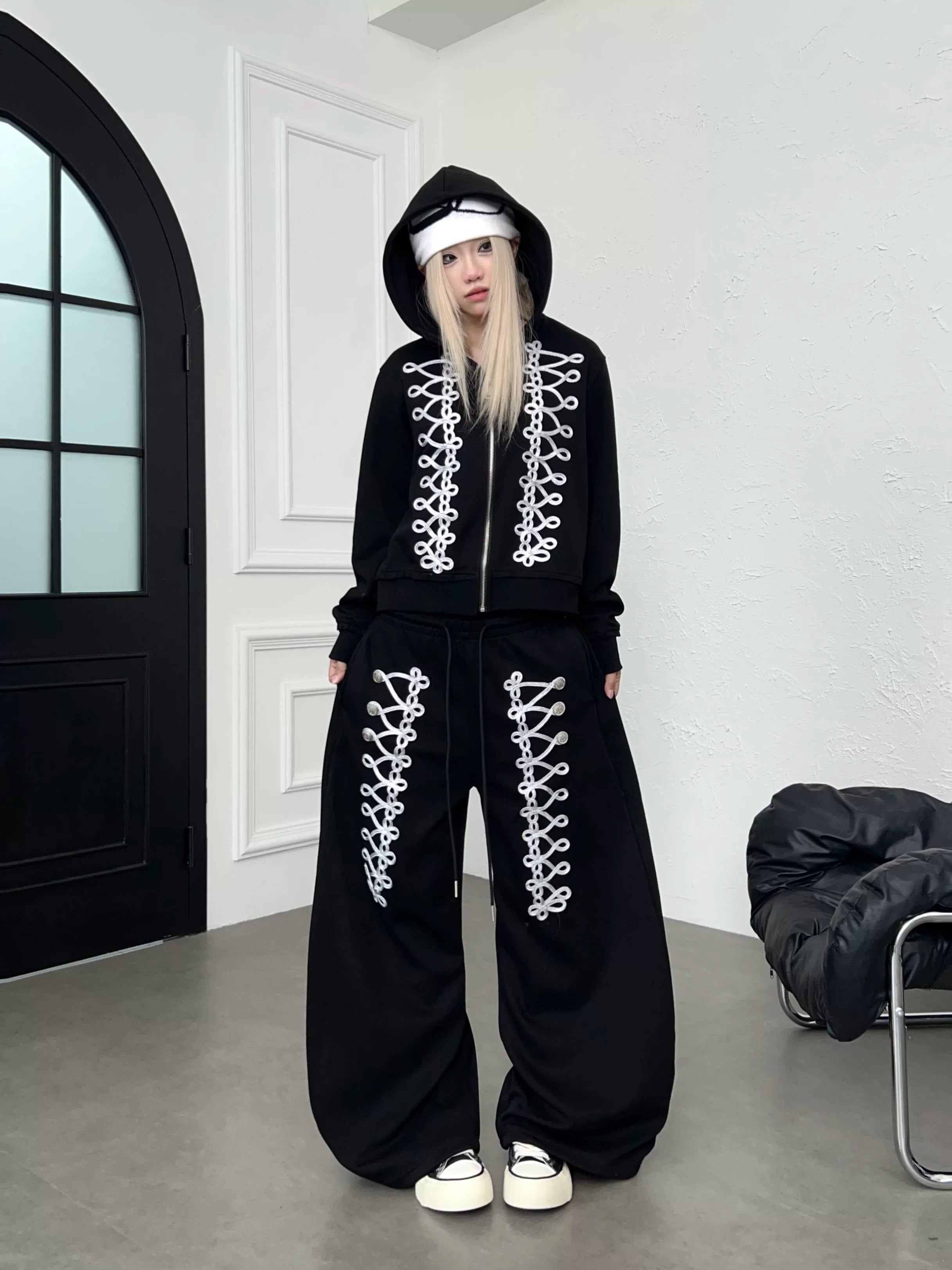 Code Embroidery Zip Hooded Parka MB7442