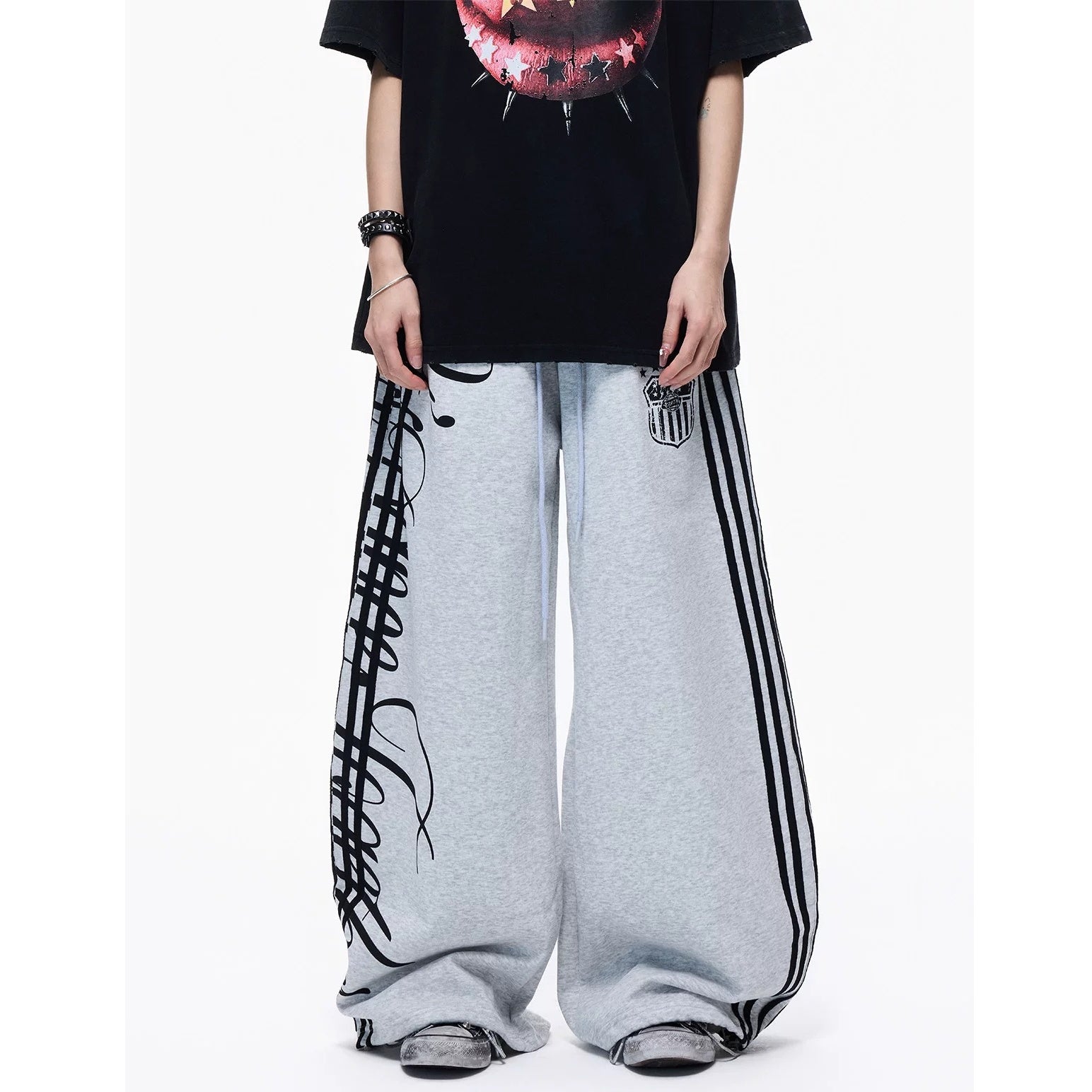 Side Line Letter Print Loose Sweat Pants MB7405