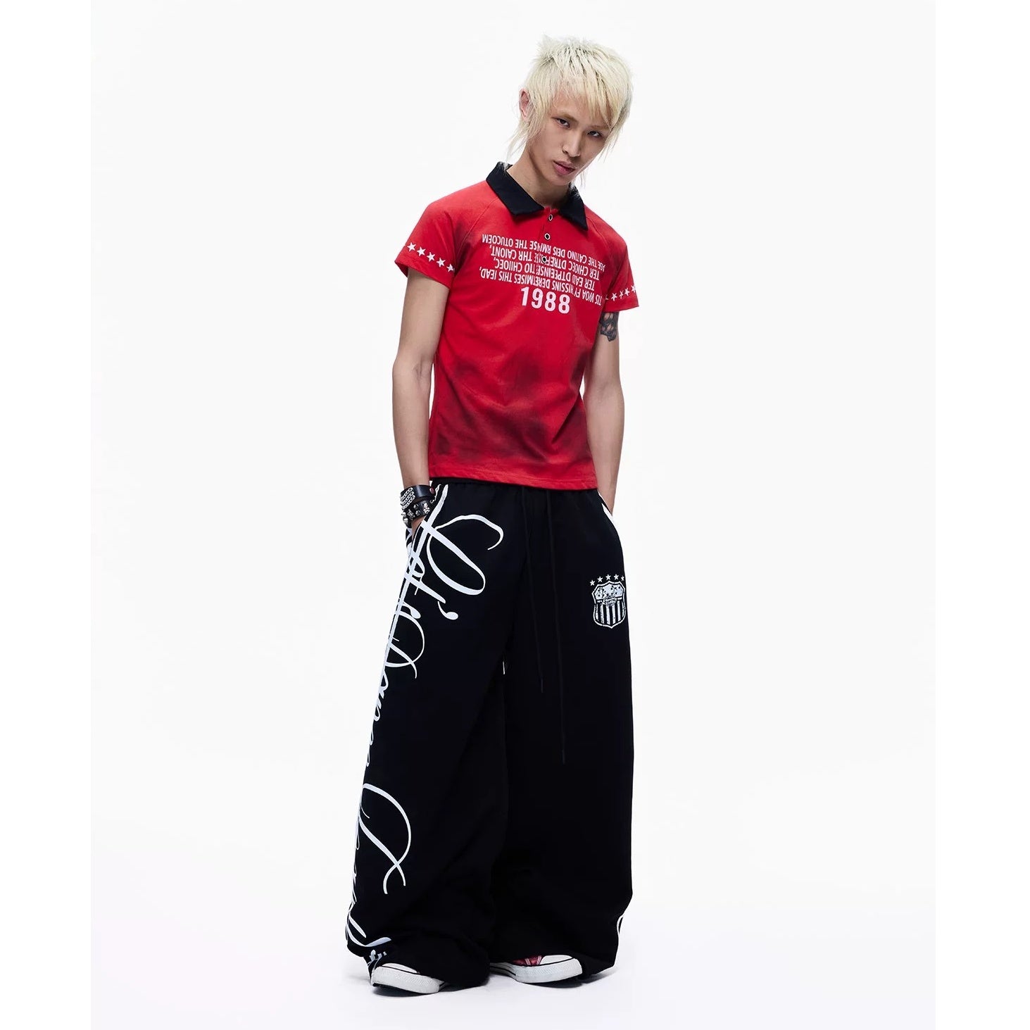 Side Line Letter Print Loose Sweat Pants MB7405
