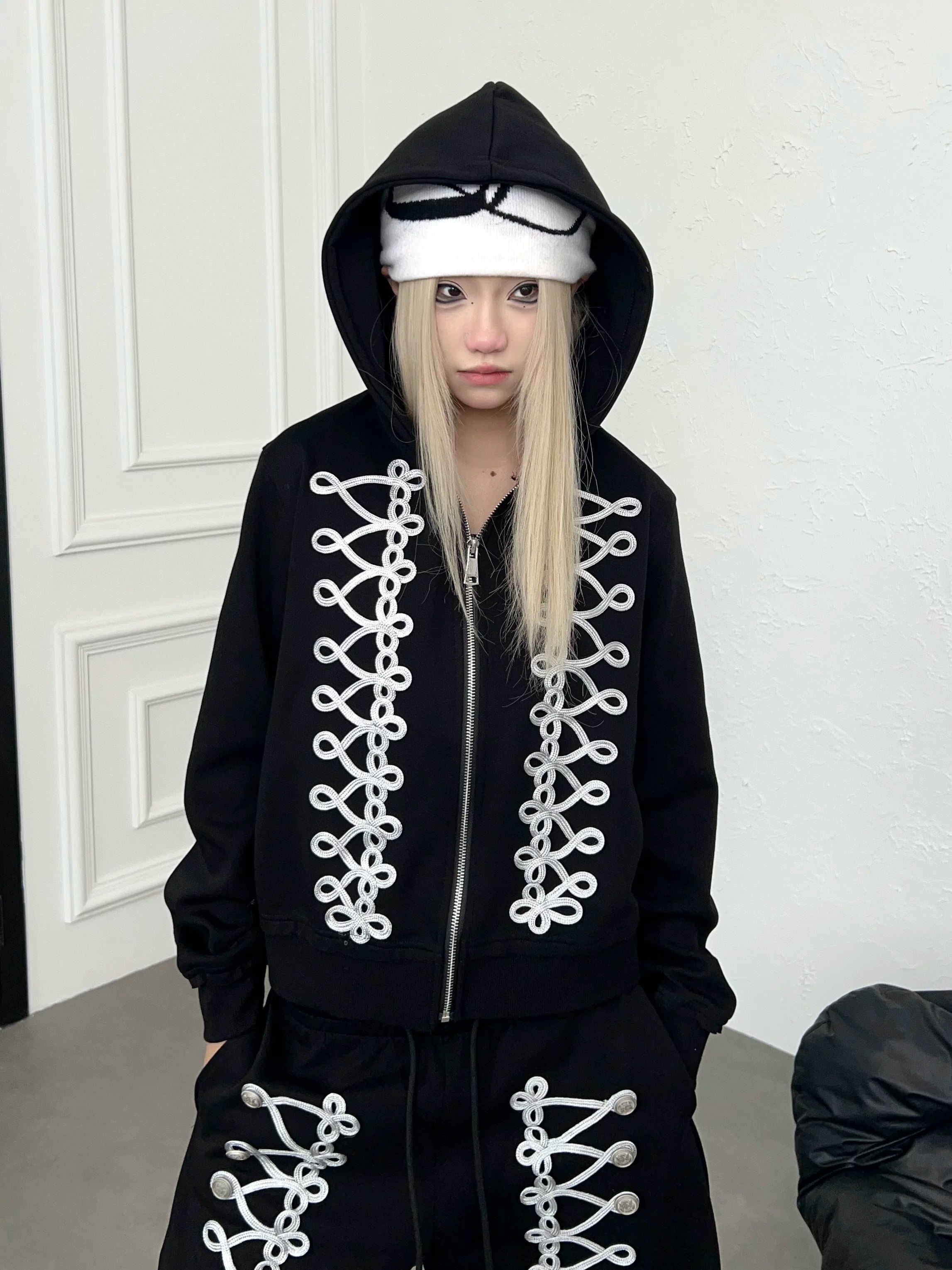Code Embroidery Zip Hooded Parka MB7442
