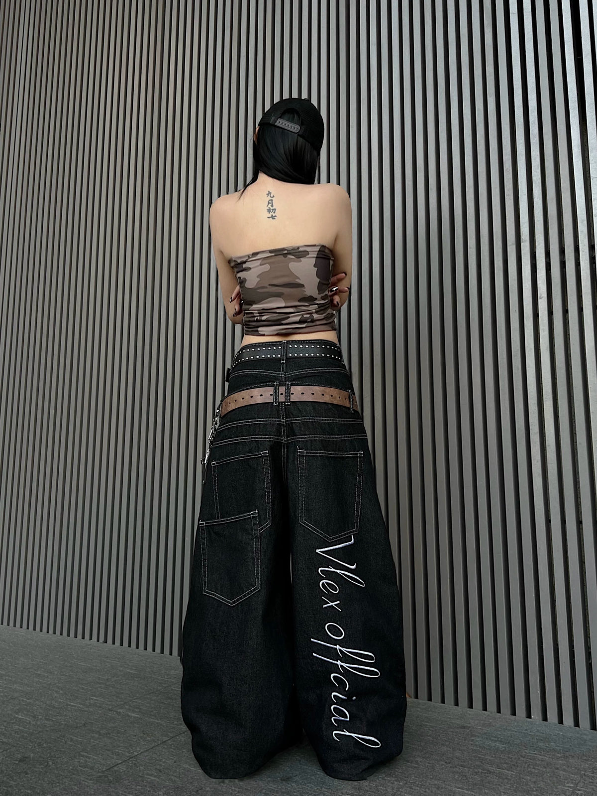 Double-Waist Back Logo Loose Denim Pants MB7459